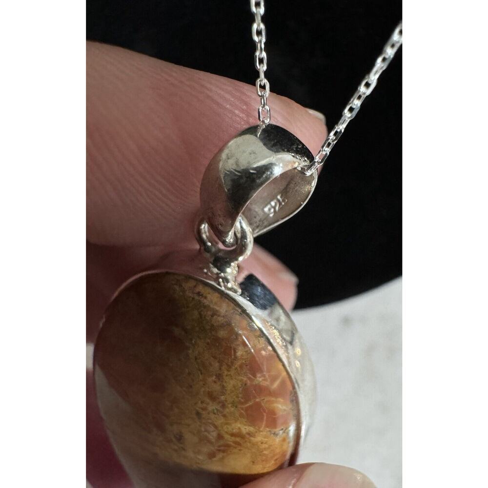 Sterling Silver Maligano Jasper Pendant 18” Italy Chain Necklace - Picture 9 of 10
